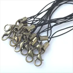 T-052 カニカン ストラップ 10本【ブラック×アンティーク】 紐：黒色 金具：金古美 キーホルダー ナスカン カニカン付き 携帯電話 スマホ 鍵 ハンドメイドアクセサリーパーツ