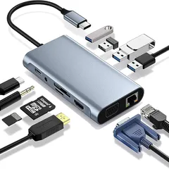 Leehitech 11-in-1 ドッキングステーション 2画面出力【1Gbps RJ45+1080P VGA+4K HDMI+USB 3.0+3*USB 2.0+PD100W充電+TF&SD+3.5mmヘッドフォンジャック】多機能を同時に使用。Macb 0