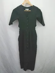 ◇ ⊂ rienda リエンダ リブ素材 長袖 ロング リブボタンワンピース サイズM ブラック系 レディース E  【1507160029647】