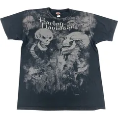 古着 ハーレーダビッドソン Harley-Davidson ドクロ柄 スカル柄 鷲柄 イーグル柄 大判プリント モーターサイクル バイクTシャツ/eaa552270