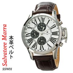 腕時計メンズ 【Salvatore Marra】サルバトーレマーラ　ウォッチ　レザーベルト アナログ カレンダー 24時間計 マルチファンクション SM23101-SSWH 男性　ギフト　プレゼント　ブランド