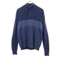 カルバンクラインジーンズ 長袖 ハーフジップ コットンニット セーター M ネイビー Calvin klein Jeans メンズ 古着 【240206】