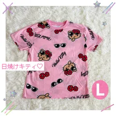 284.新品タグ付き♡大人気♡ 日焼けキティ Tシャツ 総柄 ハイビスカス L ピンク ♡ キティちゃん ハローキティ サンリオ sanrio