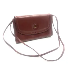 ■美品■Cartier カルティエ　must de Cartier マストドゥカルティエ　ショルダーバッグ　ポシェット　ロゴ金具　レザー　本革　ボルドー　ゴールド金具　レディース