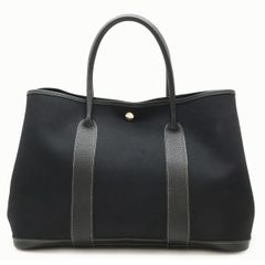 HERMES エルメス ガーデンパーティPM トートバッグ ハンドバッグ トワルオフィシエ キャンバス レザー ブラック 黒 シルバー金具