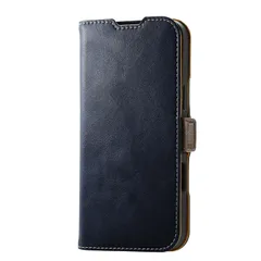 エレコム iPhone 16 Pro Max ケース カバー 手帳型 耐衝撃 ソフトレザー 磁石付き ワイヤレス充電対応 カードポケット×2 スタンド機能 ストラップホール付き 4つ角エアークッション ネイビー PM-A24D [ネイビー] [1)ケース単体]