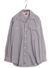 【お得なクーポン配布中!】 90s トミーヒルフィガー ギンガム チェック オープンカラー 長袖 シャツ メンズ L 古着 90年代 オールド TOMMY HILFIGER コットン 2トーン