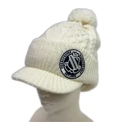 中古 パーリーゲイツ PEARLY GATES つば付ニット帽 フリー ホワイト 白 裏フリース ボンボンニットキャップ