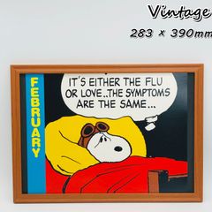 ビンテージ　カレンダー　BOOK ポスター　ピーナッツ『 スヌーピー　FEBRUARY 』 1989's　額付　オリジナル アメリカ　ヴィンテージ　レトロ　レトロ　昭和( AZ2208 )