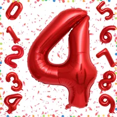 【在庫処分】レッド 数字バルーン アルミ風船 誕生日 40インチ ナンバー4 ハッピーバースデー 飾り付け 男の子 Exgox 女の子 ギフト 記念日 お祝い パーティー 結婚式 披露宴