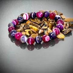 ギフト上品100%天然色 天然紫×紅縞メノウバングル　腕輪　天然石