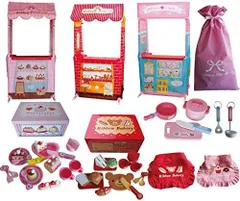 ３種類のお店屋さんと２種類の木のままごとセット  リボンマルシェお得セット