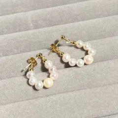 b１３天然淡水パール　シルバー925フープピアス　タッセル　k14ゴールドコーティング　上品で可憐な小粒真珠　上質アクセサリー　金属アレルギー対応