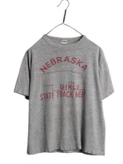 【お得なクーポン配布中!】 70s USA製 ★ チャンピオン 3段 染込み プリント Tシャツ L メンズ レディース M / 古着 ヴィンテージ 初期 バータグ 当時物 霜降り グレー