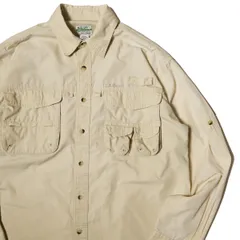 90's 00's LLビーン コットン ポリ フィッシング シャツ 長袖 (M) クリーム系 ロゴ刺繍 ベンチレーション 90年代 旧タグ オールド L.L.Bean アメリカ古着 USED ビンテージ ヴィンテージ