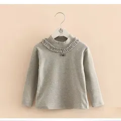 小熊のクローゼット　キッズ、女の子、ガールズ　ハイネック　ベーシック長袖Tシャツ　グレー[100-140サイズ]