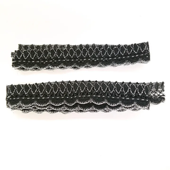 【特価】手芸　刺繍レース　黒系 シルバー ラメ　約2m 1本＋約50cm 1本　幅約30mm