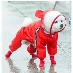【レッド】犬用 カッパ 中型犬 小型犬 レインコート 着せやすい 簡単 透明 雨具 ドッグウェア 犬の服