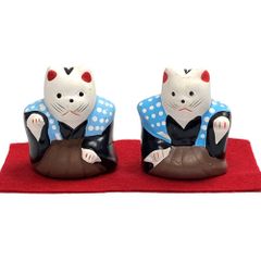 入手困難 招き猫 初辰猫 招福猫 中2匹 紺羽織 黒羽織 商売繁盛 運気