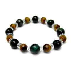 マリンブルータイガー10mmとタイガーアイ64面カットのパワーストーンのブレスレット メンズ/レディース 天然石の数珠（腕輪念珠） ブレスレット 厄除け/お守り