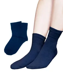 Chica Hurra ネイビー 23-25cm レディース 女性 用 ソックス 靴下 同色 2足 セット 無地 シンプル クルー丈 口ゴム無し ゆったり 柔らか くつした 紺 23センチ 女 上質な 自然 素材 洗濯 就 [ネイビー] [Free Size]