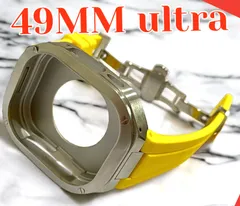 イエロー×フルシルバーケース★49mm apple watch ultraアップルウォッチラバーメタルカバーセット　ウルトラ　49ミリ用　カスタム