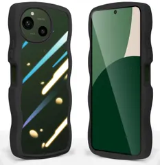 クリア 波状フレーム グーグル AQUOS R9 R9 カバー 耐衝撃 うねうね 女性用 AQUOS 女子向け 人気 アクオス R9 ケース スマホケース 薄型 軽量 透明 SH-51E TPU ストラップホール付き ワイヤレス充電対応 (ブラック)のサムネイル