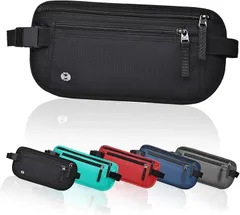 Leiskya セキュリティポーチ ウエストポーチ メンズ レディース RFID スキミング防止 撥水 超薄型 軽量 旅行 通勤 多機能 ストラップ調整可(ブラック,  超薄型)