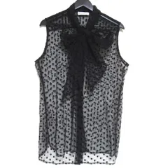 美品 24SS NINA RICCI ニナリッチ S/L POLKA-DOT TULLE SH ポルカドット柄 ボウタイ ノースリーブ チュール ブラウス 42 ブラック レディース 古着 中古 USED