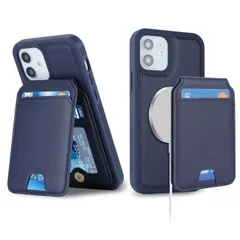 5.4インチ対応）-ダークブルー mini/いphone12mini/アイフォン12ミニ /あいふぉん12 ワイヤレス充電対応（アイホン12ミニ 背面カード収納 レザー 耐衝撃 分離式 マグセーフ 12mini iphone スマホケース ケース iPhone