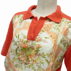 夏物◇ETRO シルク(絹)100％ 花柄 半袖 カットソー スキッパーシャツ  オレンジ レディーストップス  イタリア製