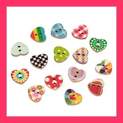 【スタッフおすすめ！】UNICRAFTALE 100個 15mm ボタン 木製ボタン 混合パターン 縫製ボタン 2つ穴 ウッドボタン 染めプリント ハートボタン 花柄 アクセサリーパーツ 人形 お弁当袋 エプロン 裁縫用 手芸材料セット 工
