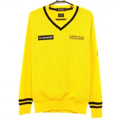 ★SALE価格★【美品】ルコック セーター イエロー×黒 凸凹 袖ライン Vネック フロント裏地付き メンズ L ゴルフウェア le coq sportif