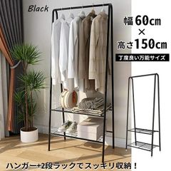 ■新品■即購入OK！ハンガーラック黒 パイプハンガー スリム 2段メッシュ