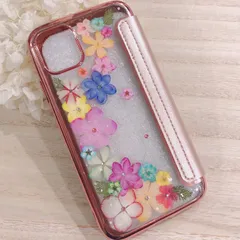 カラフルアジサイの手帳型押し花iphone11promaxケース