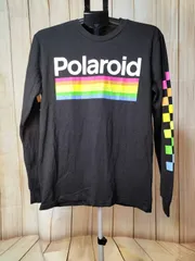 Polaroid ポラロイド ロンT ブラック レインボー ロゴプリント 古着Tシャツ