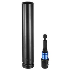 uxcell インパクトソケット 19mmメトリックソケット 差込角1/2インチドライブ 150mm長さ 1/4インチ六角軸アダプター付き 電動手動兼用 ディープ6角 CR-Vスチール アダプターアクセサリーツールセットキット ヘックスボルトナット用