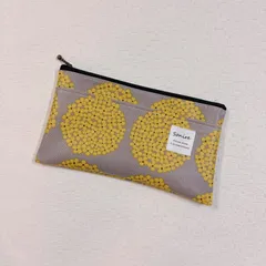 ファスナーポーチ 通帳ポーチ 北欧風 花柄 サークルフラワー グレー イエロー
