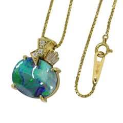 本物 ボルダーオパール 6.35ct ダイヤモンド 0.16ct 750 K18 YG ネックレス ペンダント イエローゴールド ブルー アクセサリー ジュエリー 中古 【フォロー割】