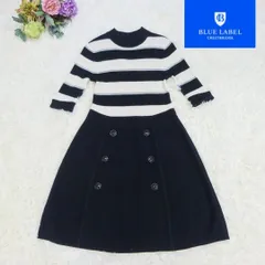 美品　BLUE LABEL CRESTBRIDGE　ブルーレーベル　クレストブリッジ　ニットワンピース　切り替えワンピ　ボタン付　5分袖