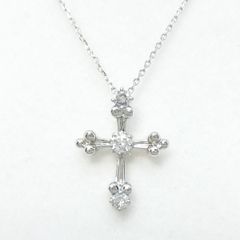 トリロジーTRILOGY K18WG ダイヤモンド クロス ネックレス 0.20ct ★仕上げ済み美品★