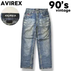 【希少】 90s ヴィンテージ アヴィレックス デニム システムズ AVIREX DENIM SYSTEMS バギー デニム パンツ ジーンズ ジップアップ 5ポケット ルーズ ビッグシルエット オーバーサイズ ハチノス 縦落ち 32 インディゴ メンズ