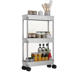 【人気商品】棚 収納ラック 台所収納 ワゴンカート バスケット 調味料ラック サイド収納 幅12×奥行35×高さ71CM 移動式 3段 収納ワゴン キャスター付き ホワイト 隙間収納 スリム TUYOBIキッチンワゴン