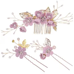 髪飾り 「3点セット/選べる4種類」 ヘアアクセサリー ヘッドドレス (パープル)【484】