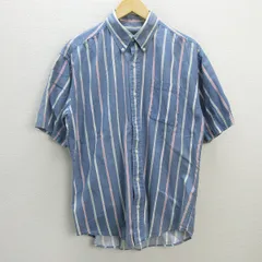 G■チャップスラルフローレン/CHAPS Ralphauren 半袖BDシャツ/ストライプ柄【L】青系/men's/95【中古】■