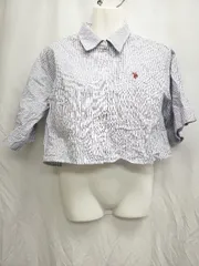 ◇ ⊂ U.S.POLO ASSN ユーエスポロアッスン ストライプ クロップド 半袖 シャツ サイズF ブルー レディース P  【1409090012501】