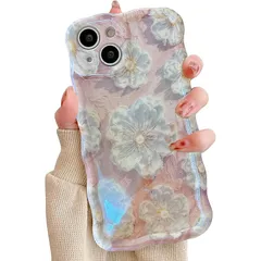 QLTYPRI iPhone 13ケースTPUカバー おしゃれ 韓国 可愛い 花柄 ウェーブ 薄型 軽量 耐衝撃 スマホケース ワイヤレス充電対応 ストラップホール付き アイフォン13 ケース 6.1インチ 対応 - ピンク #2 1