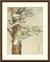 真作】【複製】掛軸酒井抱一工芸画檜に啄木鳥図二重箱入Q177