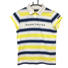 ★特価★パーリーゲイツ 半袖ポロシャツ 白×イエロー×ネイビー ボーダー コットン100％ レディース 0(S) ゴルフウェア PEARLY GATES