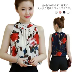 全4色×6サイズ！ノースリーブ シフォンブラウス シフォントップス レディース ブラウス トップス ノースリーブトップス 花柄 シフォン おしゃれ かわいい 夏服 夏物 6vbO210